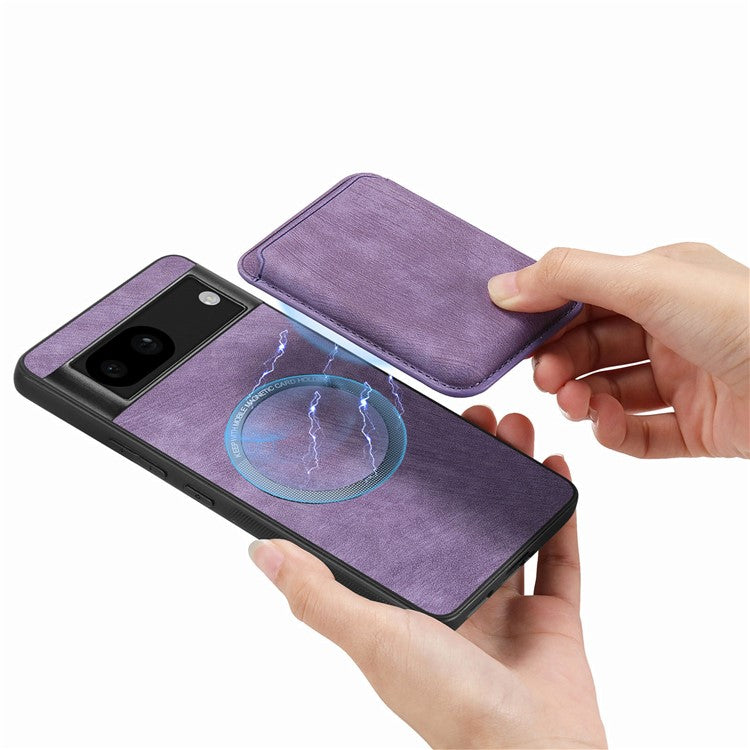 D12 For Google Pixel 8a Case Detachable Magnetic Card Bag Leather+TPU Phone Cover - Purple