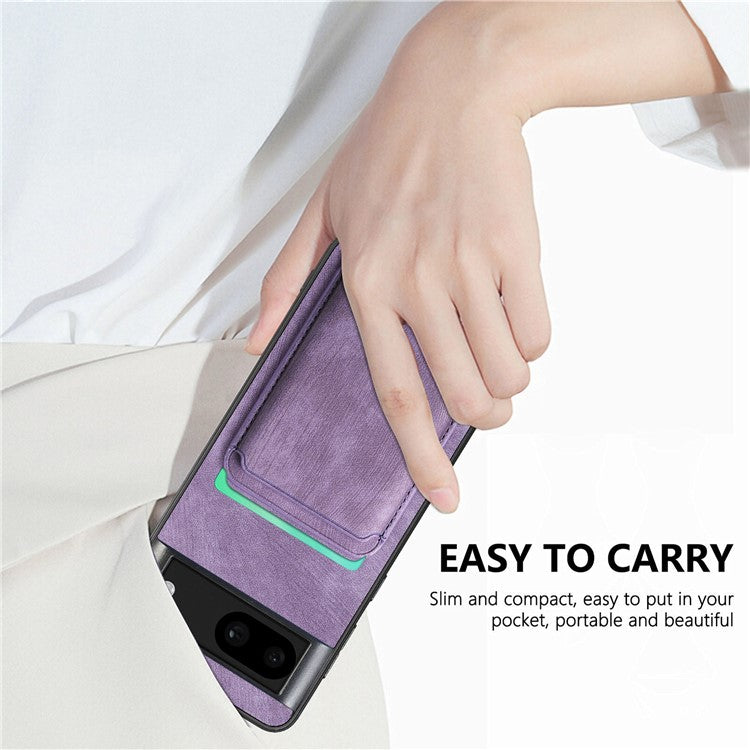 D12 For Google Pixel 8a Case Detachable Magnetic Card Bag Leather+TPU Phone Cover - Purple