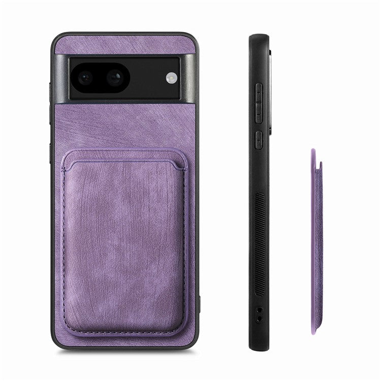 D12 For Google Pixel 8a Case Detachable Magnetic Card Bag Leather+TPU Phone Cover - Purple