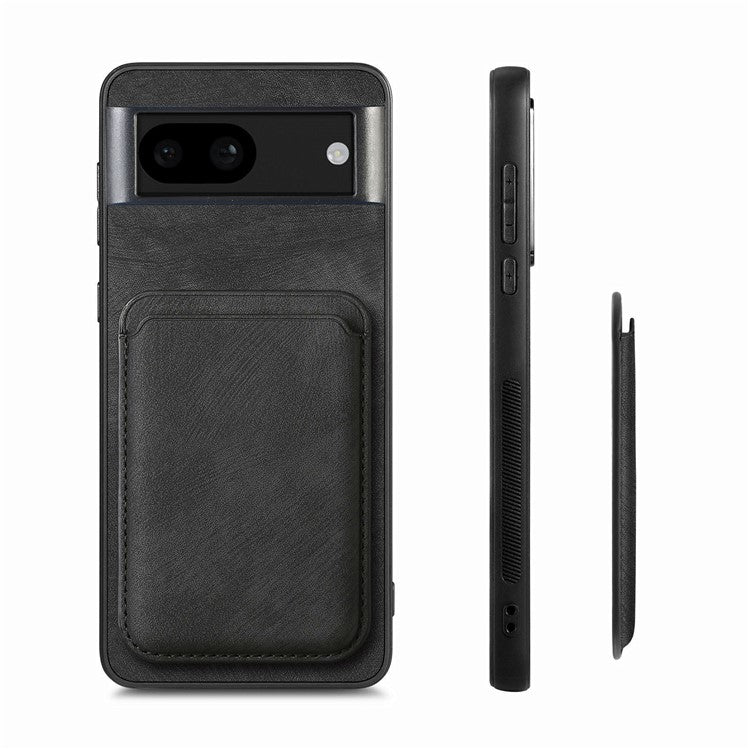 D12 For Google Pixel 8a Case Detachable Magnetic Card Bag Leather+TPU Phone Cover - Black