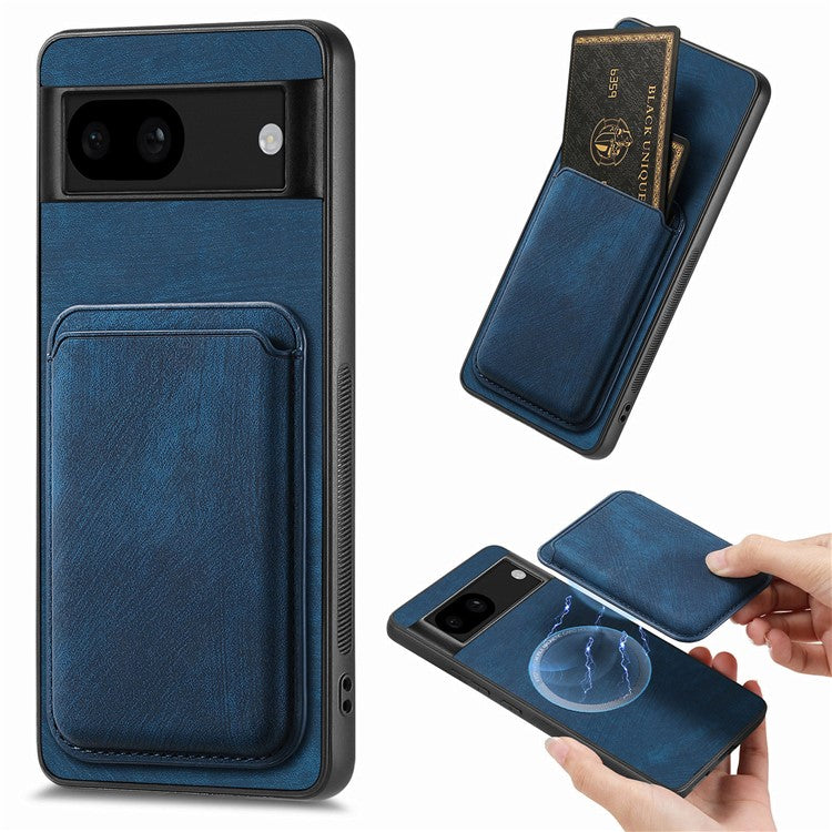D12 For Google Pixel 8a Case Detachable Magnetic Card Bag Leather+TPU Phone Cover - Blue