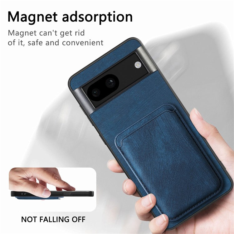D12 For Google Pixel 8a Case Detachable Magnetic Card Bag Leather+TPU Phone Cover - Blue