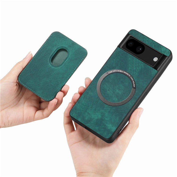 D12 For Google Pixel 8a Case Detachable Magnetic Card Bag Leather+TPU Phone Cover - Green