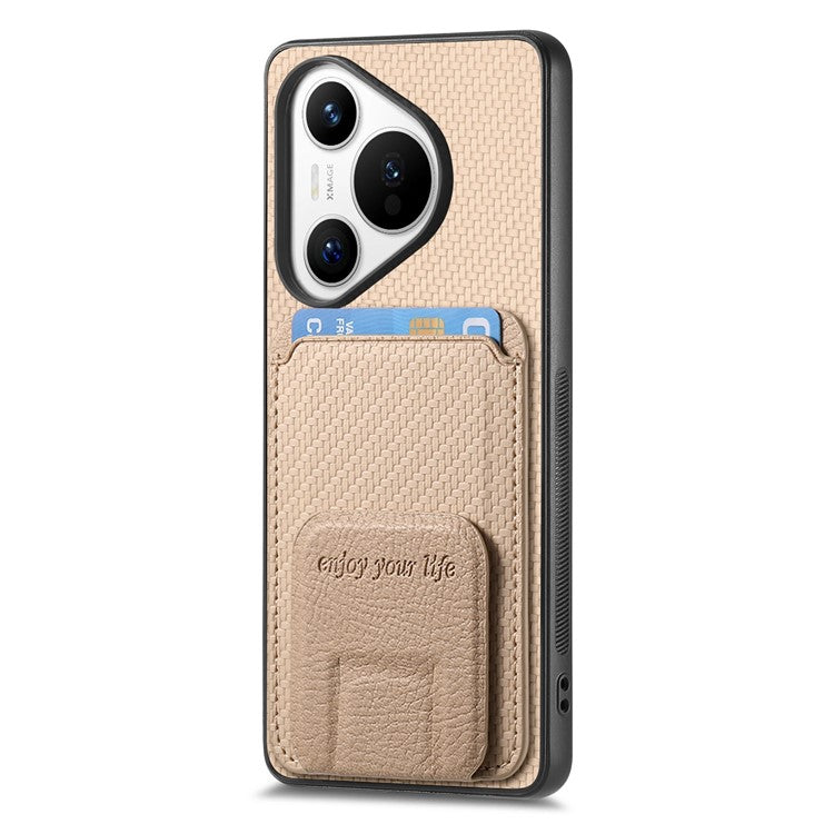C1-11 for Huawei Pura 70 Case Kickstand Carbon Fiber Texture Leather+TPU Card Slot Phone Cover - Beige