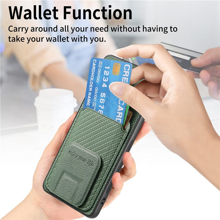 C1-11 for Huawei Pura 70 Case Kickstand Carbon Fiber Texture Leather+TPU Card Slot Phone Cover - Green