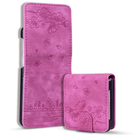 For Samsung Galaxy Z Flip7 FE 5G / Z Flip6 5G Case Leather + PC Cherry Blossom Phone Cover Card Holder - Rose