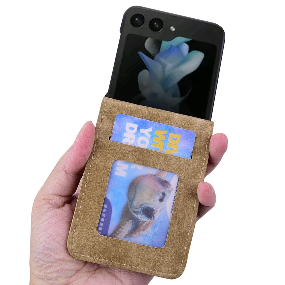 For Samsung Galaxy Z Flip7 FE 5G / Z Flip6 5G Case Leather + PC Cherry Blossom Phone Cover Card Holder - Brown