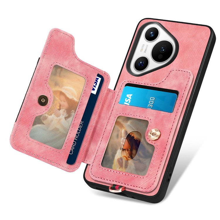 D4 For Huawei Pura 70 Case RFID Blocking Handbag Leather+TPU Phone Cover Card Slots, Ring Holder - Pink