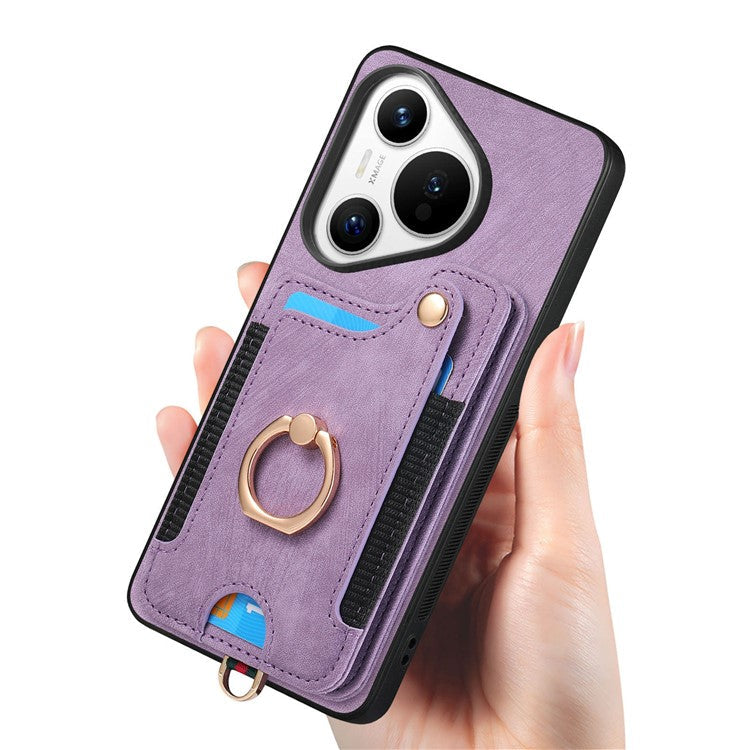 D4 For Huawei Pura 70 Case RFID Blocking Handbag Leather+TPU Phone Cover Card Slots, Ring Holder - Purple