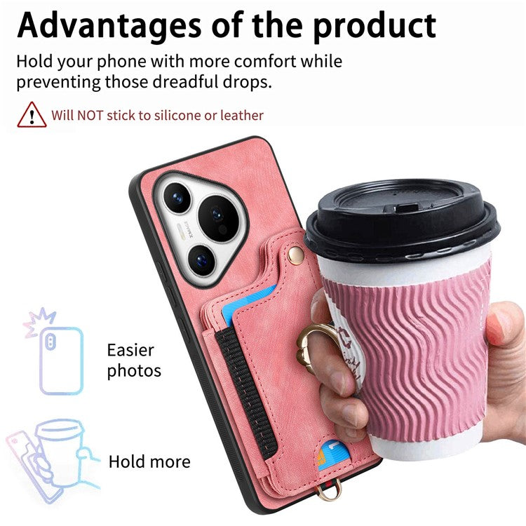 D4 For Huawei Pura 70 Case RFID Blocking Handbag Leather+TPU Phone Cover Card Slots, Ring Holder - Purple