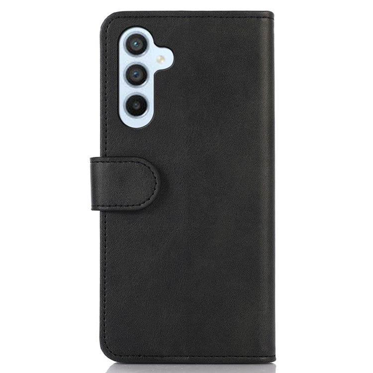 For Samsung Galaxy M35 5G Case Cowhide Texture Leather Wallet Phone Cover with Stand - Black
