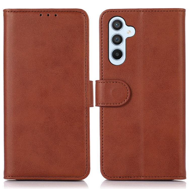 For Samsung Galaxy M35 5G Case Cowhide Texture Leather Wallet Phone Cover with Stand - Brown