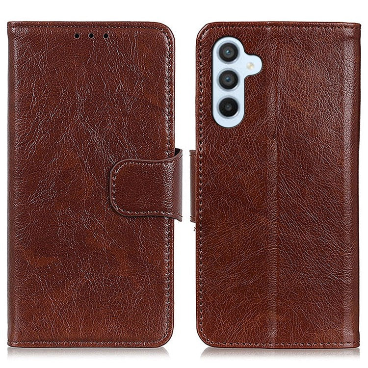 For Samsung Galaxy M35 5G Case Nappa Texture Split Leather Wallet Phone Cover - Brown