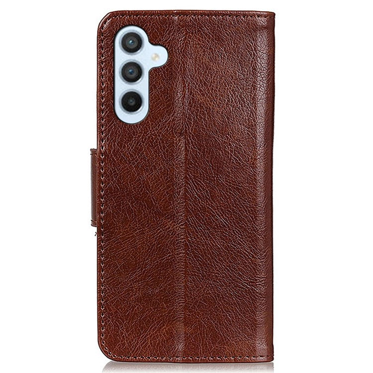 For Samsung Galaxy M35 5G Case Nappa Texture Split Leather Wallet Phone Cover - Brown