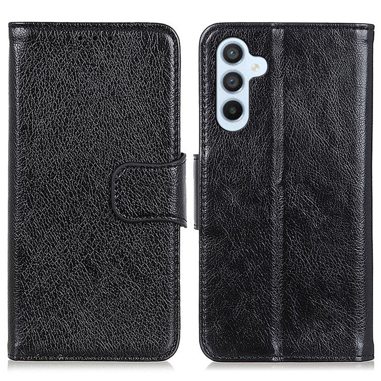For Samsung Galaxy M35 5G Case Nappa Texture Split Leather Wallet Phone Cover - Black