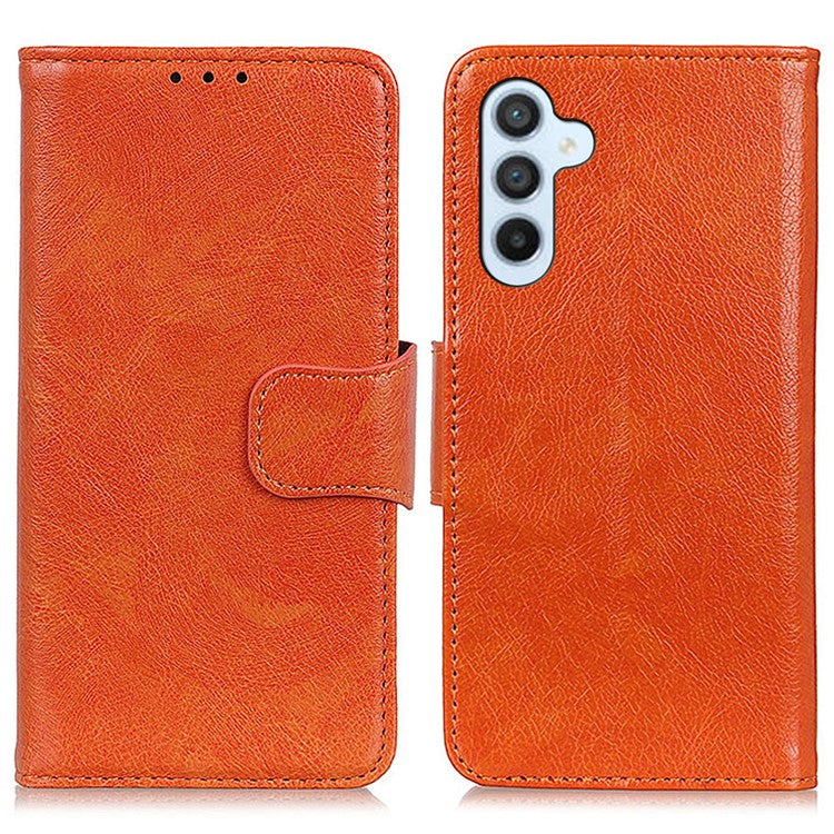 For Samsung Galaxy M35 5G Case Nappa Texture Split Leather Wallet Phone Cover - Orange