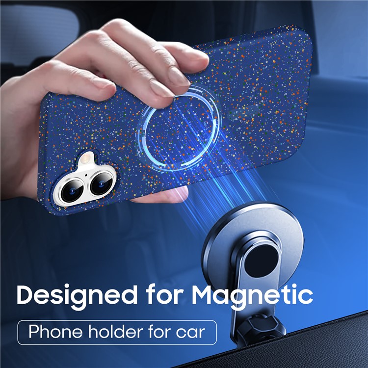 For iPhone 16 Case Compatible with MagSafe Colorful Dot Hard PC Matte Phone Cover - Blue