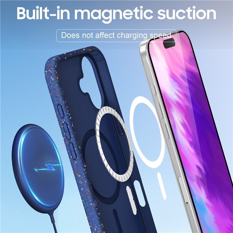 For iPhone 16 Case Compatible with MagSafe Colorful Dot Hard PC Matte Phone Cover - Blue