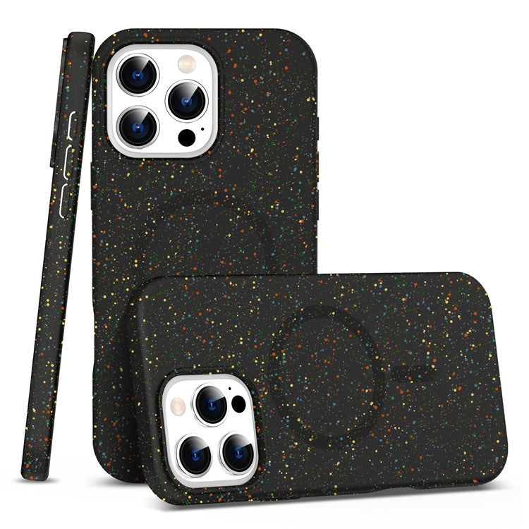 For iPhone 16 Pro Case Colorful Dot Hard PC Matte Phone Cover Compatible with MagSafe - Black