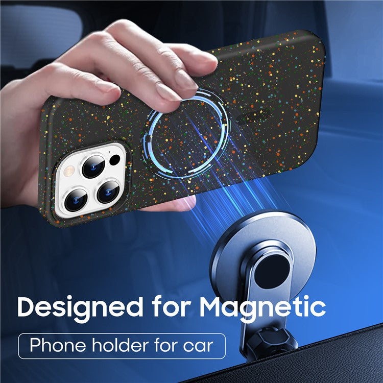 For iPhone 16 Pro Case Colorful Dot Hard PC Matte Phone Cover Compatible with MagSafe - Black