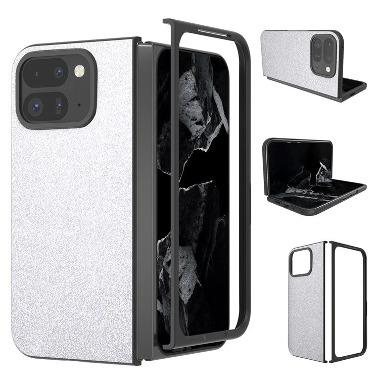 For Google Pixel 9 Pro Fold 5G Case Glitter Leather+PC Phone Cover - Silver