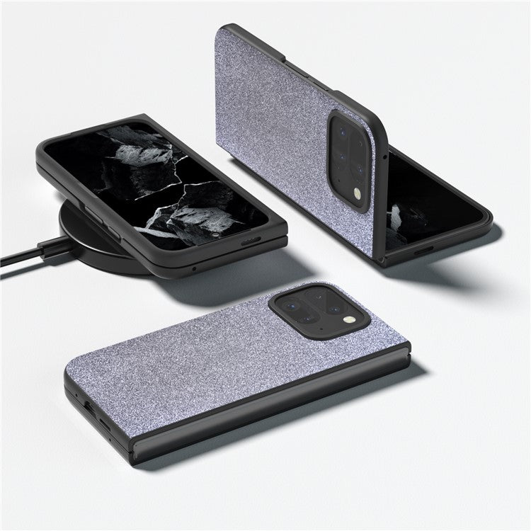 For Google Pixel 9 Pro Fold 5G Case Glitter Leather+PC Phone Cover - Black