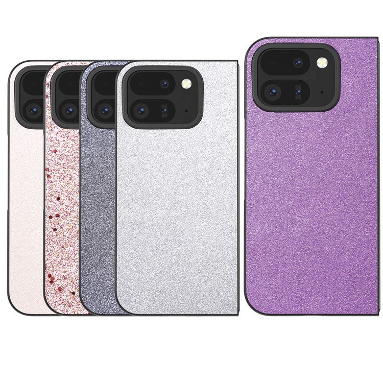 For Google Pixel 9 Pro Fold 5G Case Glitter Leather+PC Phone Cover - White