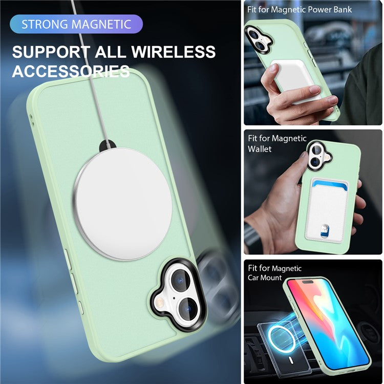 For iPhone 16 Case Compatible with MagSafe Kickstand Back Phone Cover - Matcha Green
