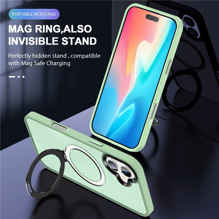 For iPhone 16 Case Compatible with MagSafe Kickstand Back Phone Cover - Matcha Green