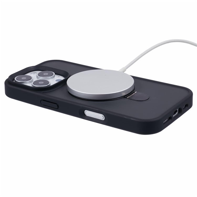 For iPhone 16 Pro Magnetic Case Kickstand TPU+PC Phone Cover - Black