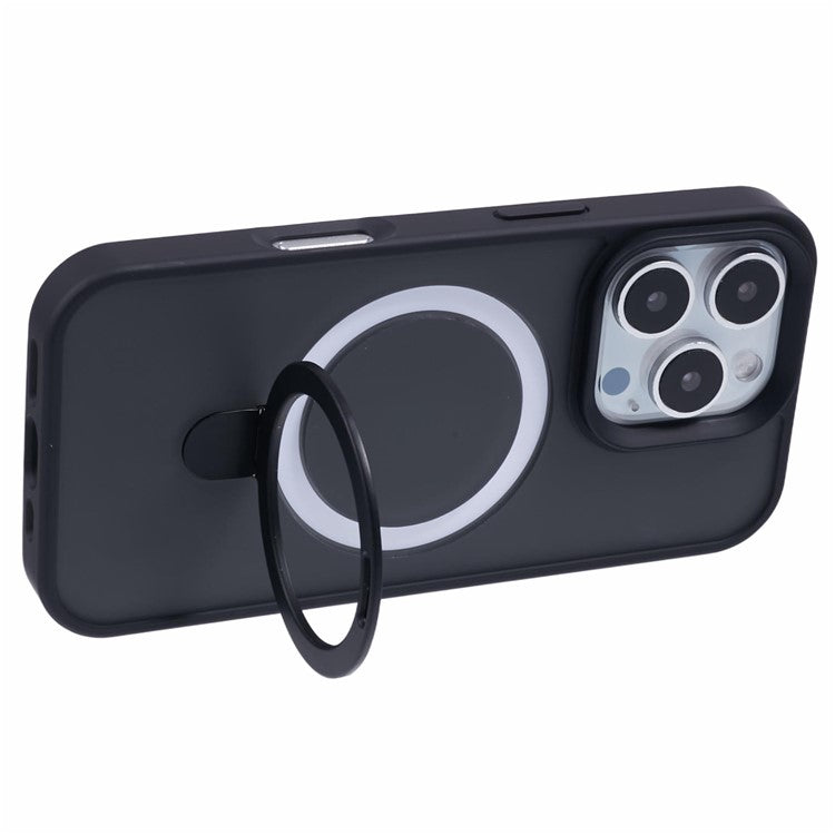 For iPhone 16 Pro Magnetic Case Kickstand TPU+PC Phone Cover - Black