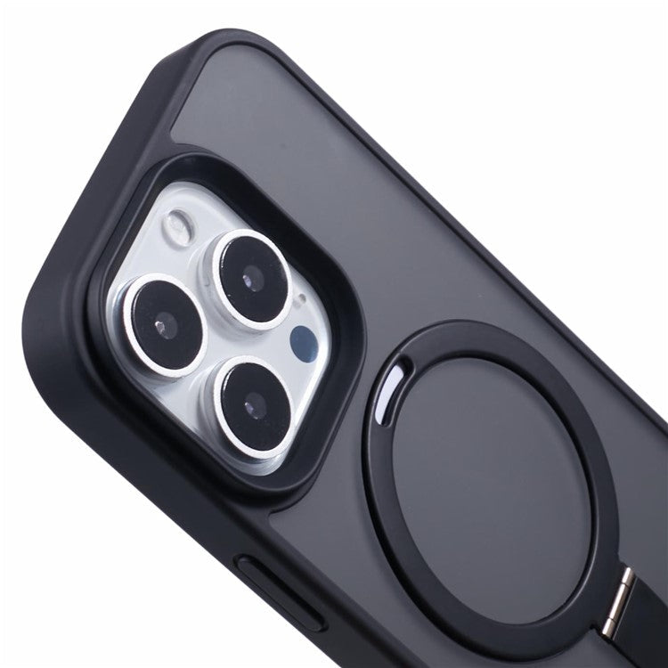 For iPhone 16 Pro Magnetic Case Kickstand TPU+PC Phone Cover - Black