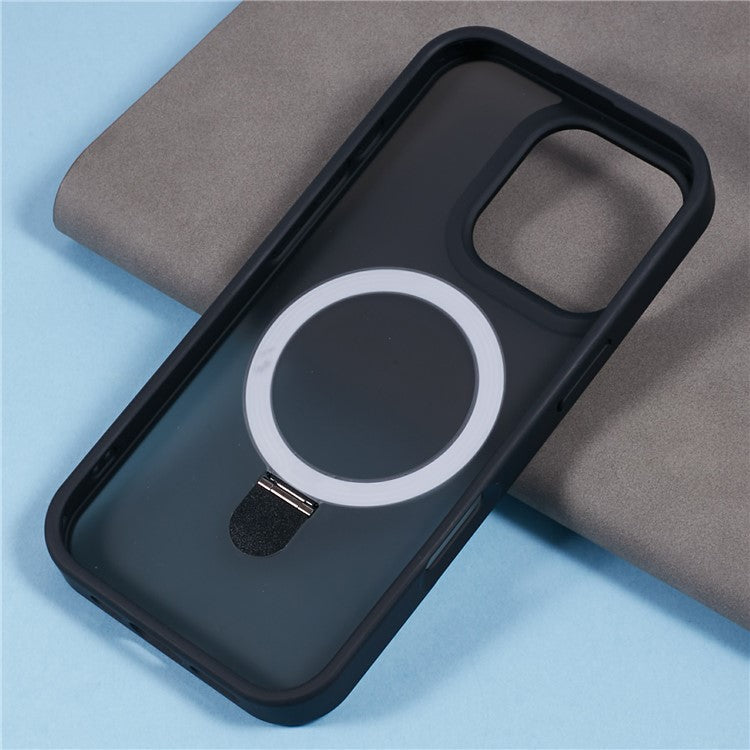 For iPhone 16 Pro Magnetic Case Kickstand TPU+PC Phone Cover - Black