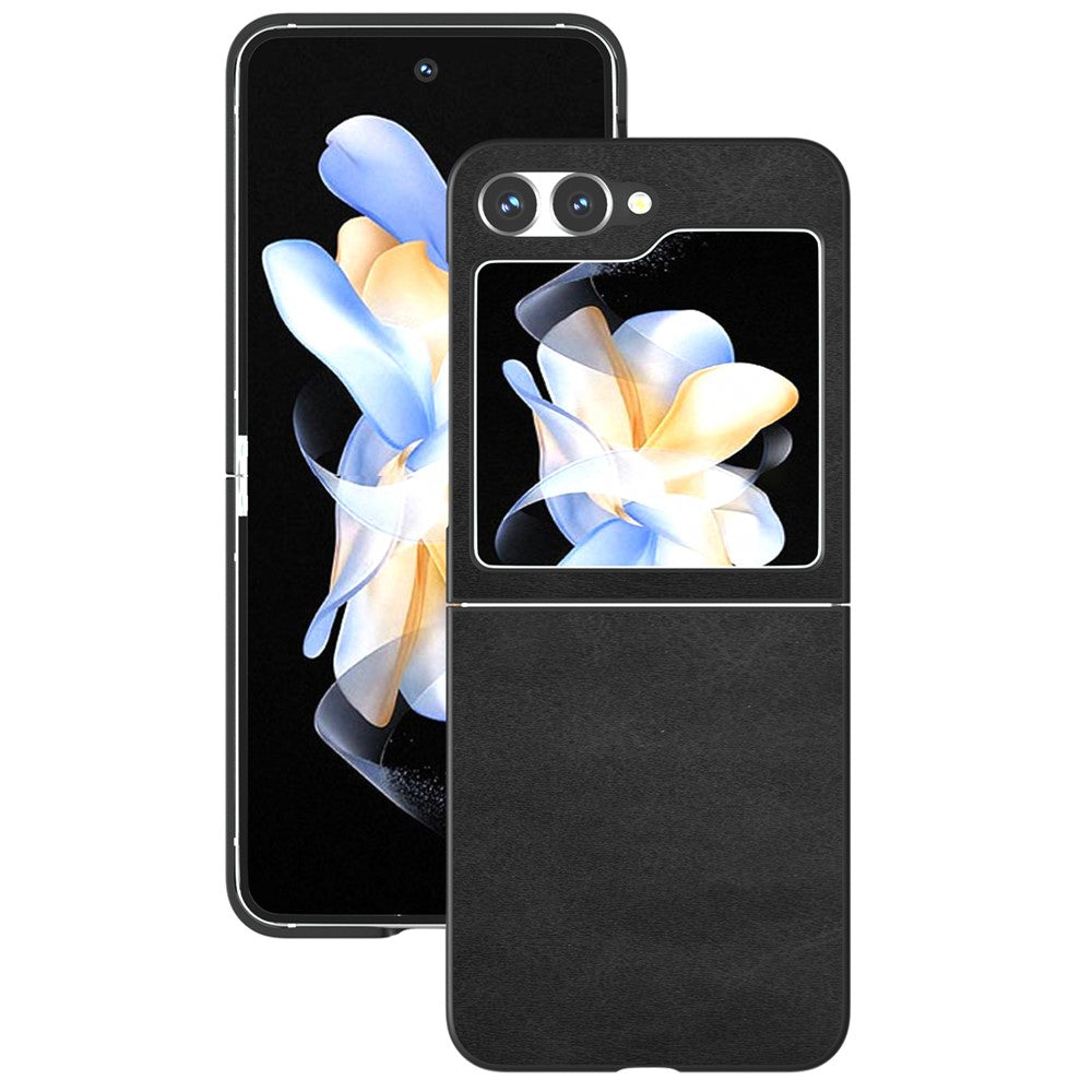 For Samsung Galaxy Z Flip7 FE 5G / Z Flip6 5G Case Cowhide Texture Hard PC+PU Leather Phone Shell - Black