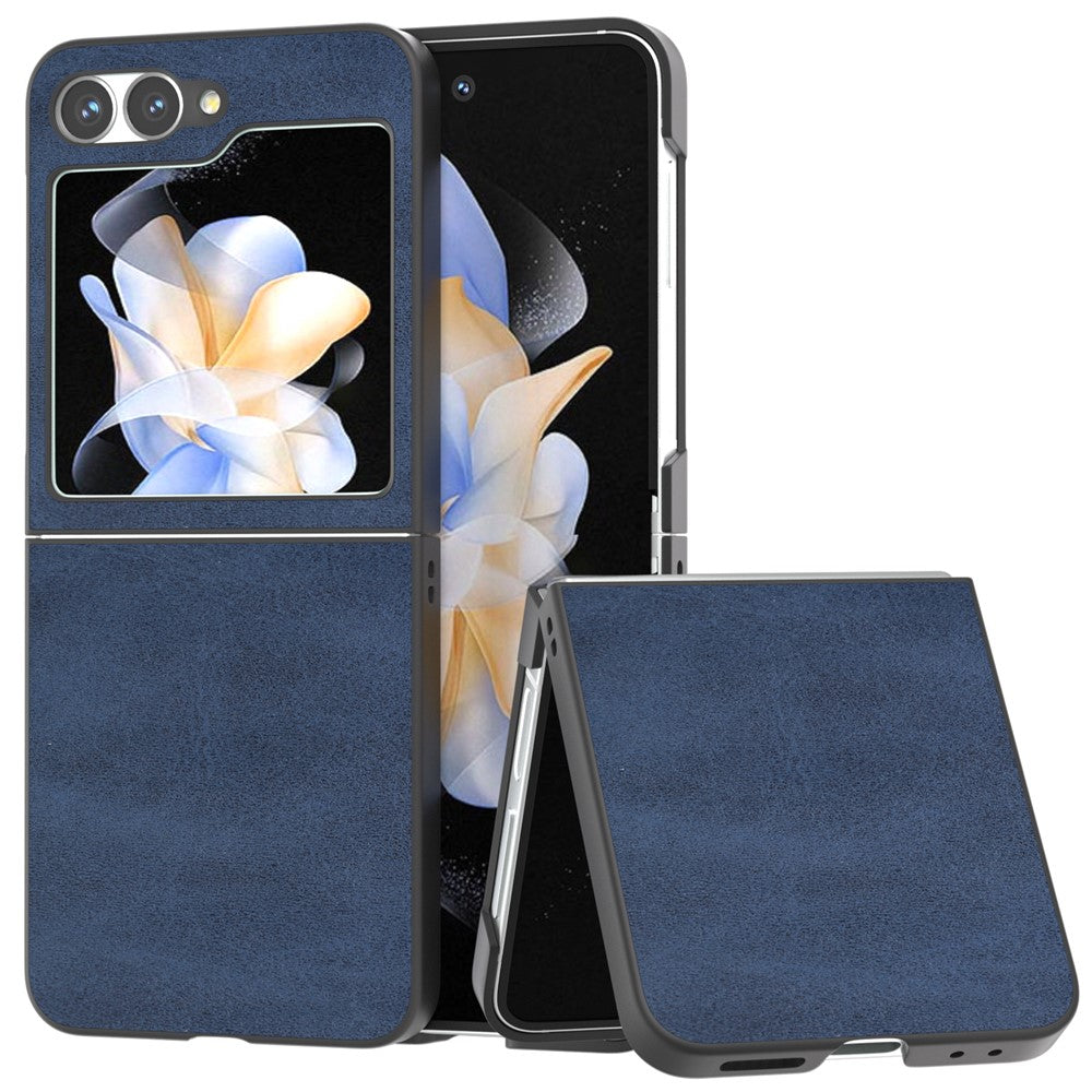 For Samsung Galaxy Z Flip7 FE 5G / Z Flip6 5G Case Cowhide Texture Hard PC+PU Leather Phone Shell - Blue