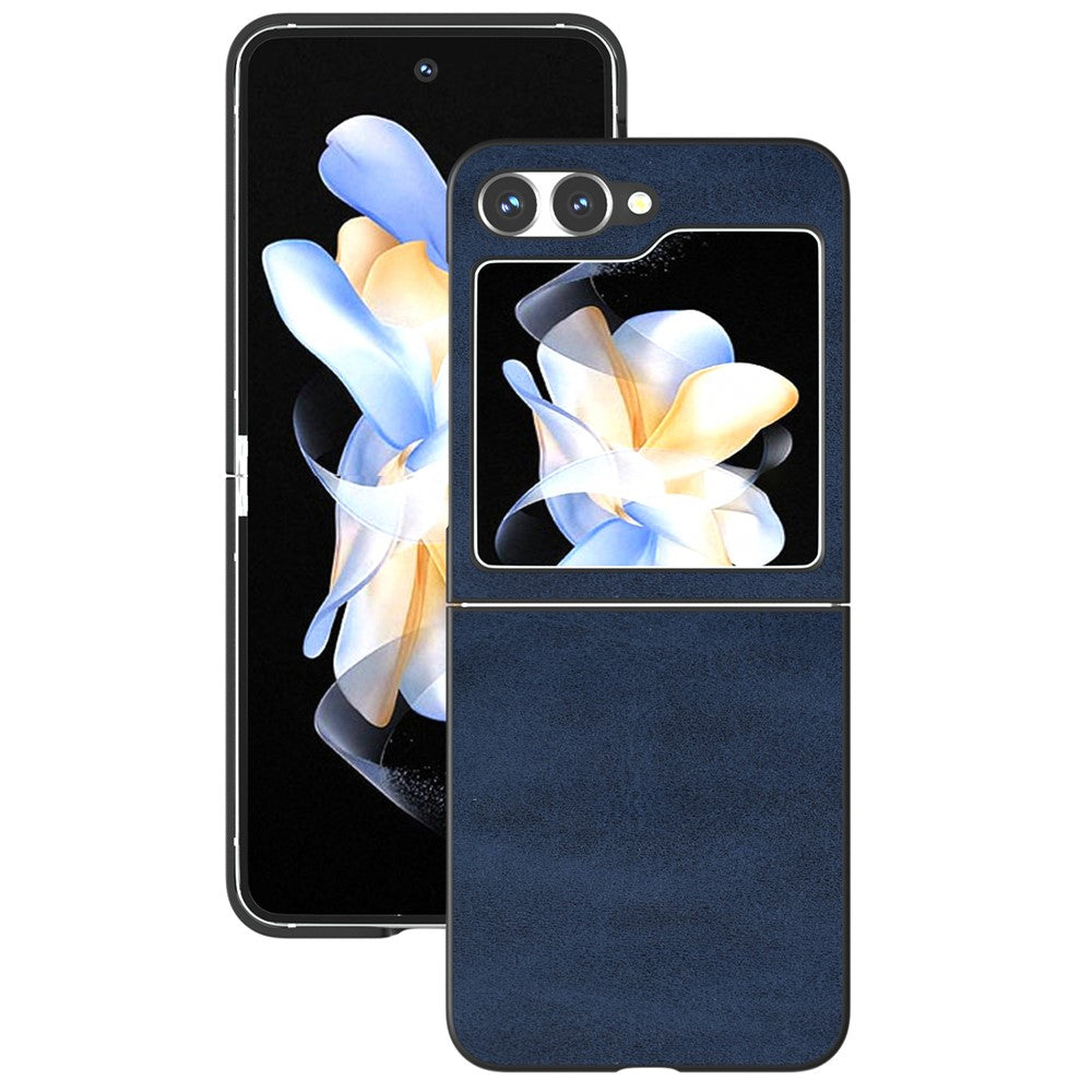 For Samsung Galaxy Z Flip7 FE 5G / Z Flip6 5G Case Cowhide Texture Hard PC+PU Leather Phone Shell - Blue