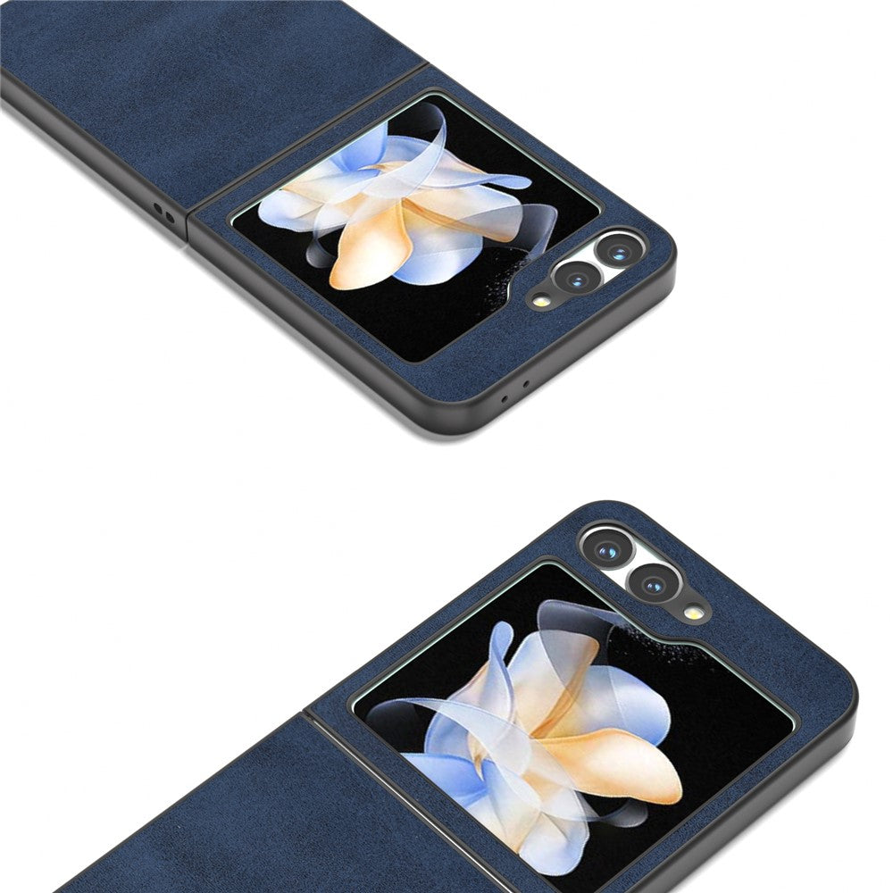 For Samsung Galaxy Z Flip7 FE 5G / Z Flip6 5G Case Cowhide Texture Hard PC+PU Leather Phone Shell - Blue