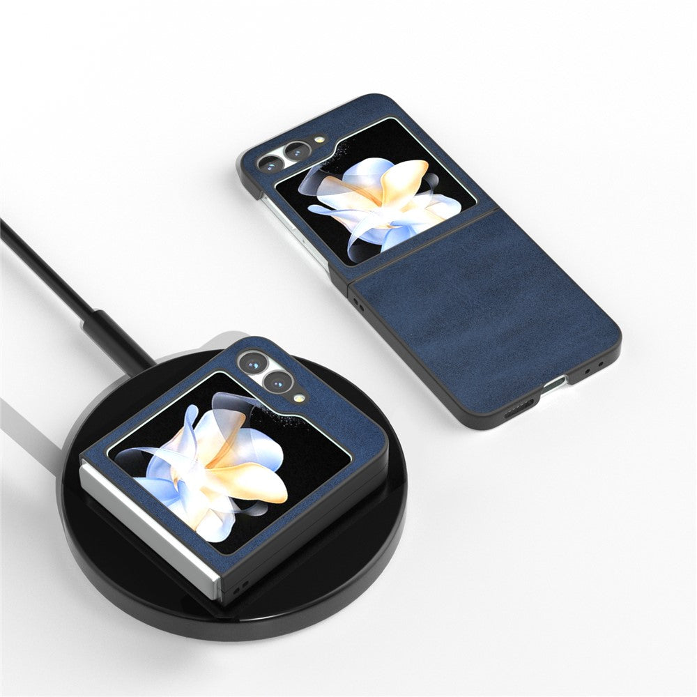 For Samsung Galaxy Z Flip7 FE 5G / Z Flip6 5G Case Cowhide Texture Hard PC+PU Leather Phone Shell - Blue