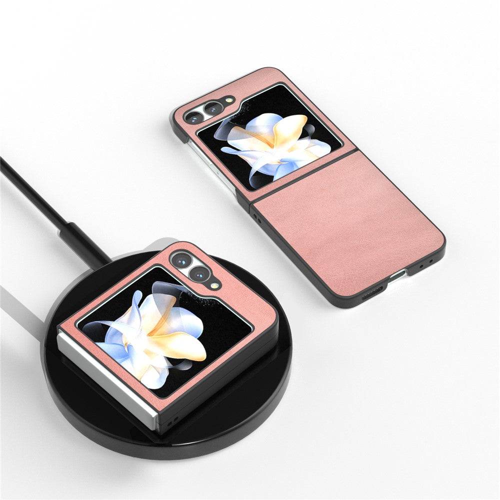 For Samsung Galaxy Z Flip7 FE 5G / Z Flip6 5G Case Cowhide Texture Hard PC+PU Leather Phone Shell - Pink