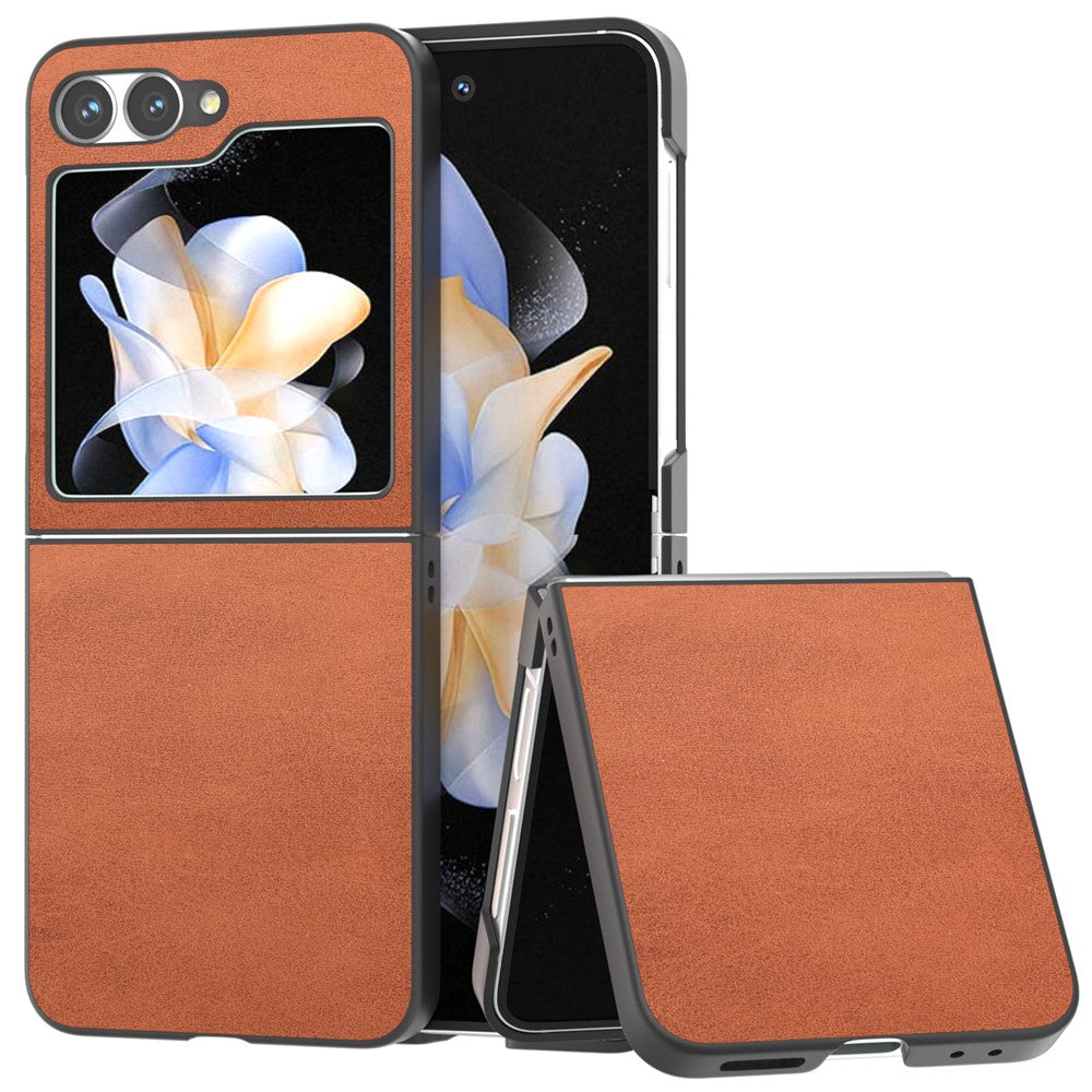 For Samsung Galaxy Z Flip7 FE 5G / Z Flip6 5G Case Cowhide Texture Hard PC+PU Leather Phone Shell - Brown