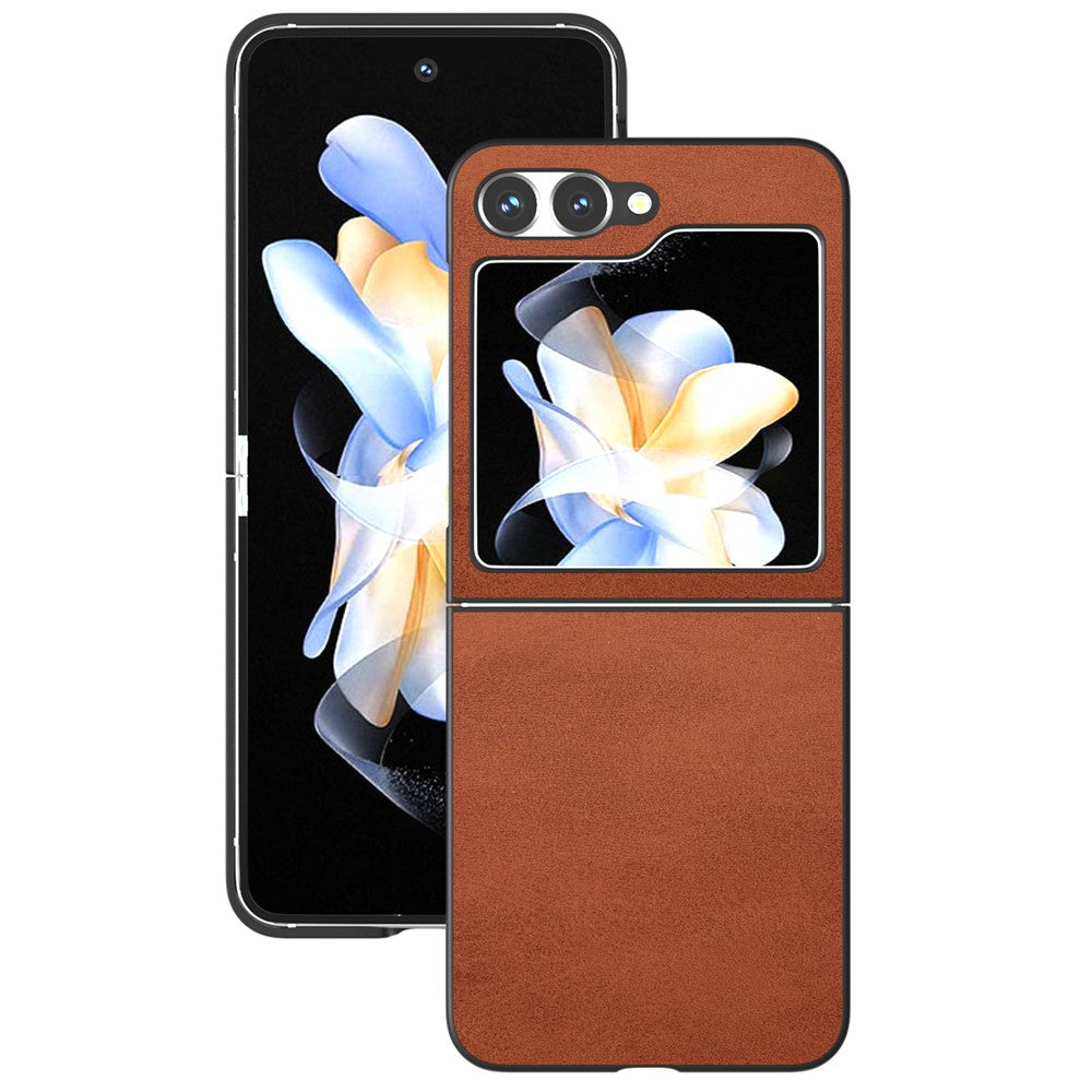 For Samsung Galaxy Z Flip7 FE 5G / Z Flip6 5G Case Cowhide Texture Hard PC+PU Leather Phone Shell - Brown