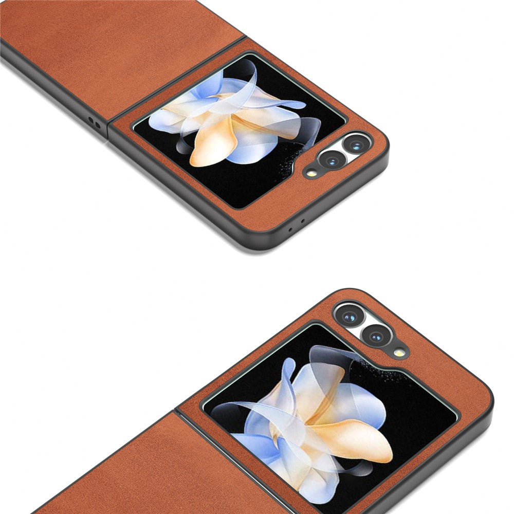 For Samsung Galaxy Z Flip7 FE 5G / Z Flip6 5G Case Cowhide Texture Hard PC+PU Leather Phone Shell - Brown