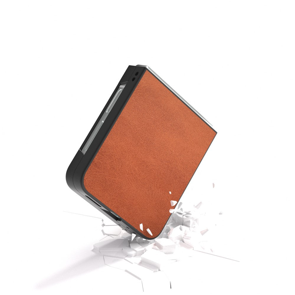 For Samsung Galaxy Z Flip7 FE 5G / Z Flip6 5G Case Cowhide Texture Hard PC+PU Leather Phone Shell - Brown