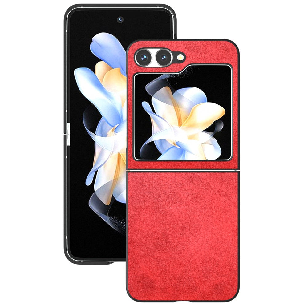 For Samsung Galaxy Z Flip7 FE 5G / Z Flip6 5G Case Cowhide Texture Hard PC+PU Leather Phone Shell - Red