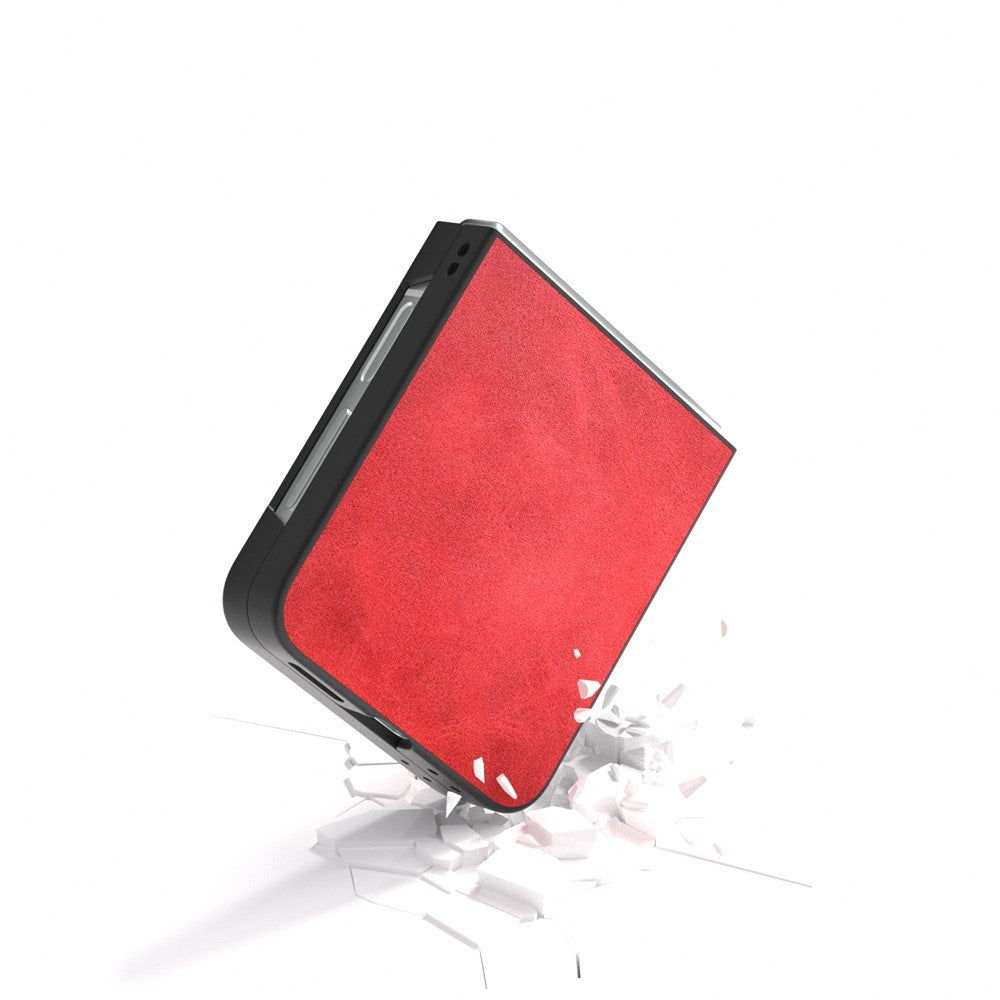 For Samsung Galaxy Z Flip7 FE 5G / Z Flip6 5G Case Cowhide Texture Hard PC+PU Leather Phone Shell - Red