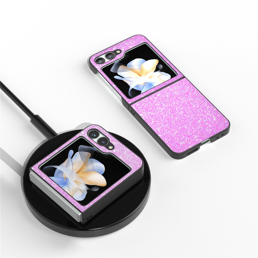 For Samsung Galaxy Z Flip7 FE 5G / Z Flip6 5G Case Colored Glitter Leather+PC Shockproof Phone Cover - Rose