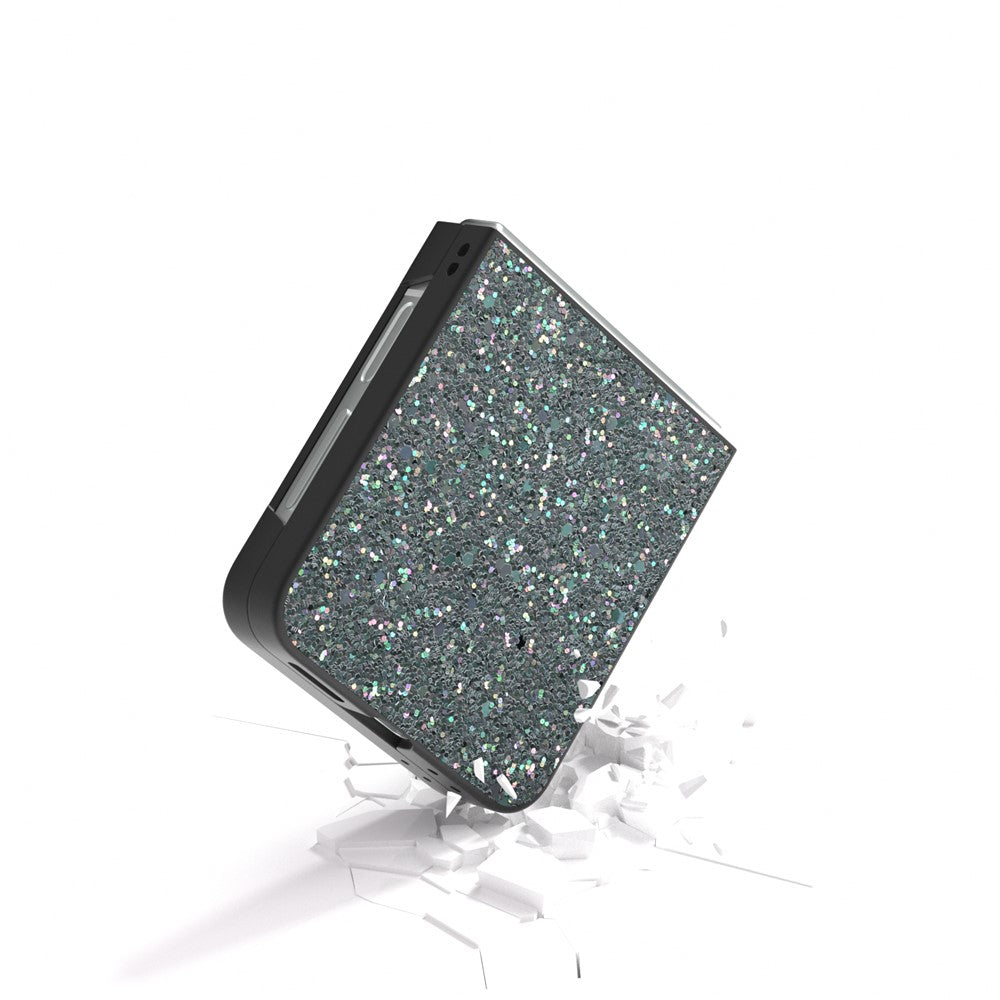 For Samsung Galaxy Z Flip7 FE 5G / Z Flip6 5G Case Colored Glitter Leather+PC Shockproof Phone Cover - Dark Green