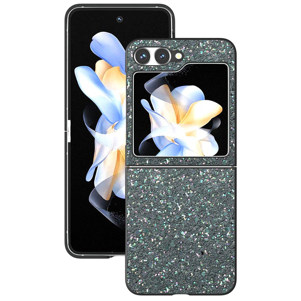 For Samsung Galaxy Z Flip7 FE 5G / Z Flip6 5G Case Colored Glitter Leather+PC Shockproof Phone Cover - Dark Green