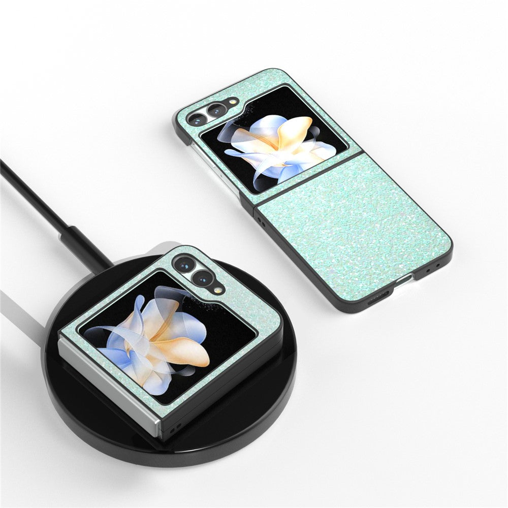 For Samsung Galaxy Z Flip7 FE 5G / Z Flip6 5G Case Colored Glitter Leather+PC Shockproof Phone Cover - Mint Green