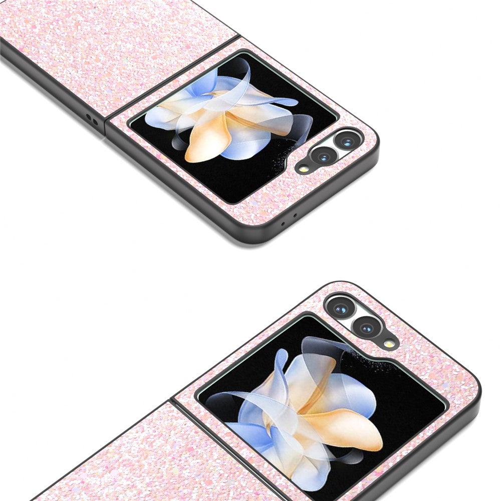 For Samsung Galaxy Z Flip7 FE 5G / Z Flip6 5G Case Colored Glitter Leather+PC Shockproof Phone Cover - Light Pink